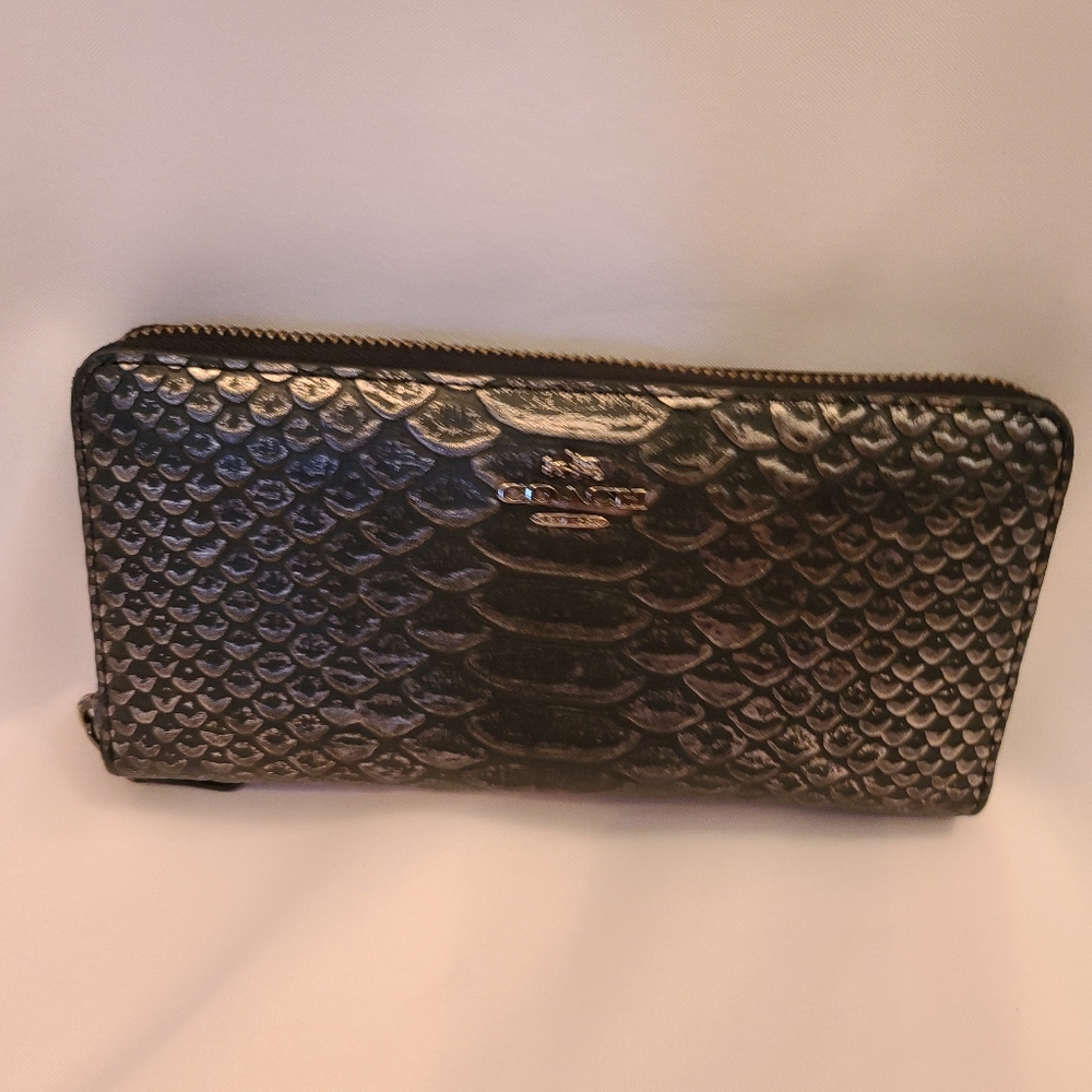 Coach Black/Pewter zip around wallet